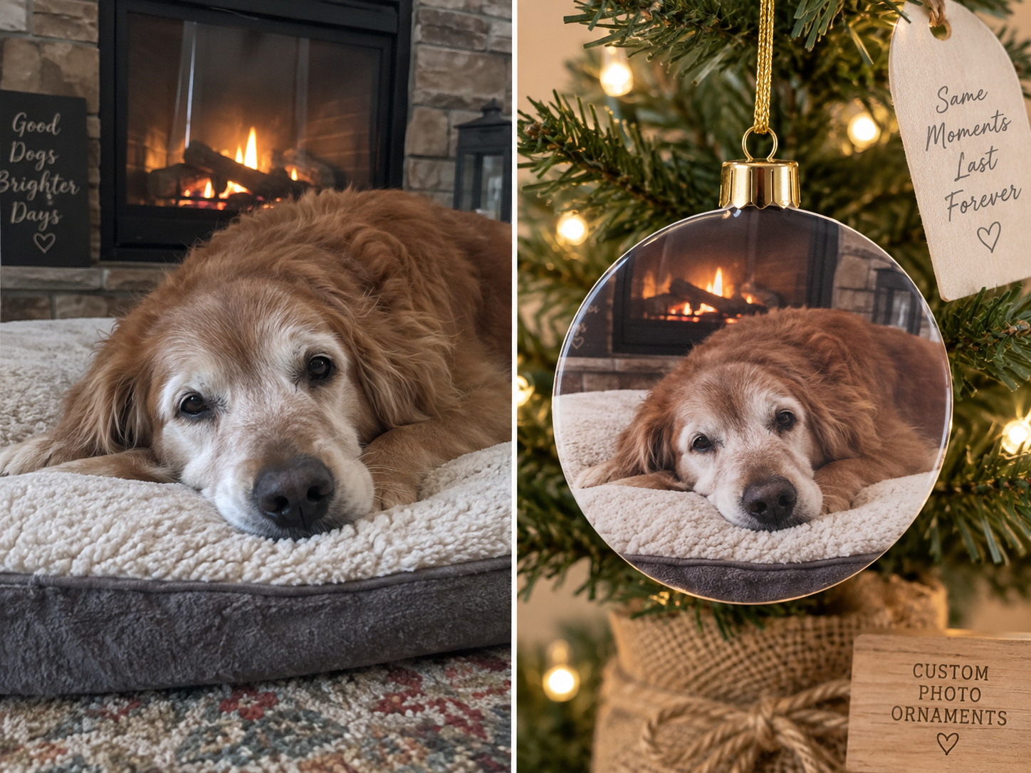Senior golden retriever photo turned into a custom keepsake dog ornament — MyDogPics